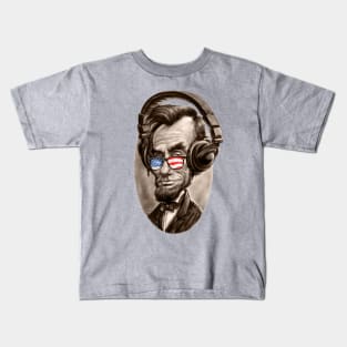 Abe Lincoln With Music Headphones and Stars and Stripes Sunglasses Kids T-Shirt
